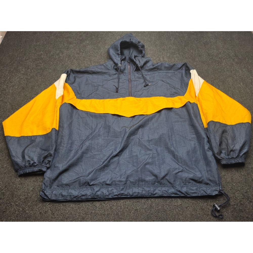 Winner Anorak Windbreaker Mens LT Blue Yellow Colorblock Vintage Half Zip Hooded
